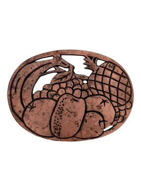 Vintage Copper Cast Iron Fruit Design Trivet Wall Decor Farmhouse Rustic Taiwan
